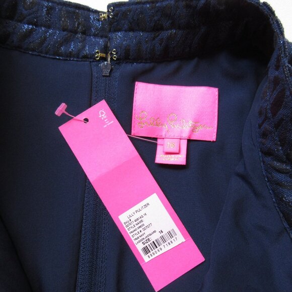 NWT Lilly Pulitzer Franci in True Navy Metallic Lagoon Jacquard Dress 16 - Picture 6 of 9